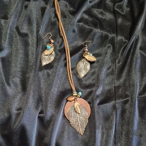 Leaf Pendant Necklace and Earring Set